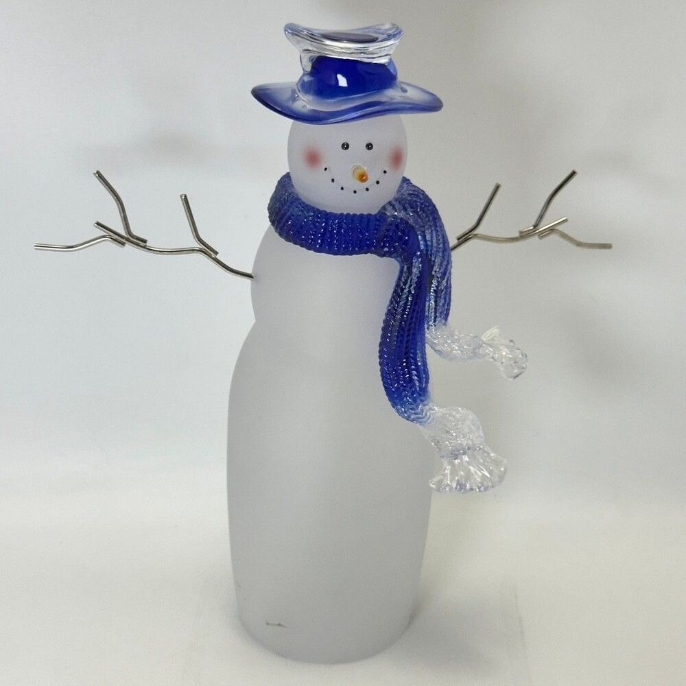 Frosted Clear & Blue Acrylic Snowman Magnetic Arms Christmas Decoration 13”